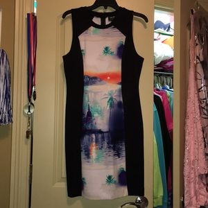 Black with sunset sleeveless dress